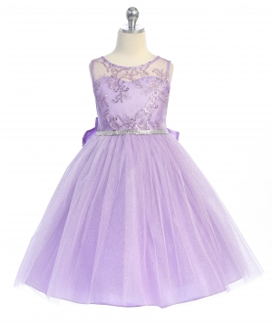 Lilac Sleeveless Dress with Sequin Bodice and Illusion Neckline